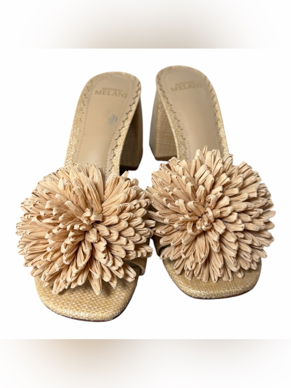ANTONIO MELANI Beige  Pom-Pom Slide Heels, 9.5M NWT